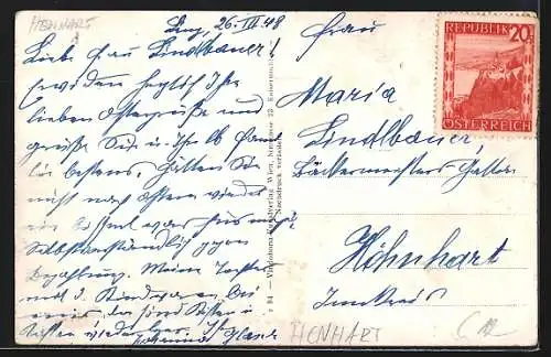 Künstler-AK Henhart /Ob.-Oest, Teilansicht mit Kirche und Strassenpartie