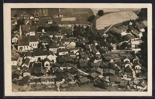 AK Raab im Innkreis, Teilansicht mit Kirche, Fliegeraufnahme