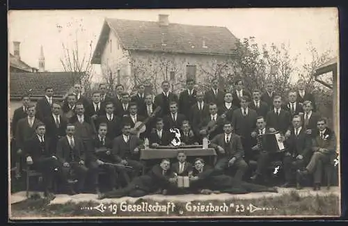 Foto-AK Griesbach, Gesellschaft Griesbach mit zwei Zitherspielern 1923
