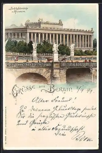 Lithographie Berlin, Schlossbrücke und Museum