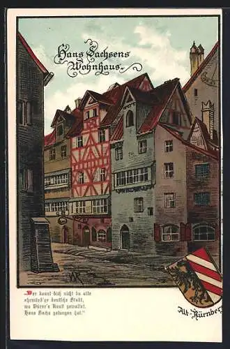AK Nürnberg, Alt-Nürnberg, Hans Sachsens Wohnhaus, Wappen