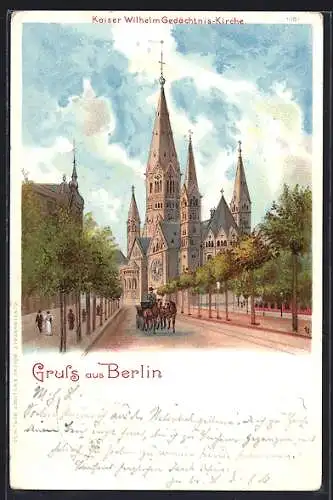 Lithographie Berlin-Charlottenburg, Die Kaiser-Wilhelm Gedächtniskirche