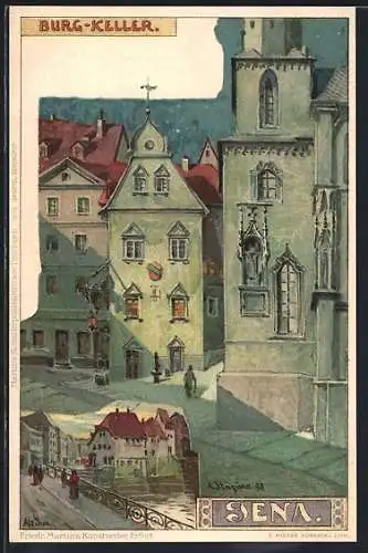 Künstler-AK Jena, Ortspartie am Burg-Keller