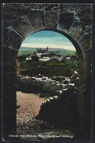 AK Schwäb. Hall, Blick von Ruine Limpurg auf Comburg