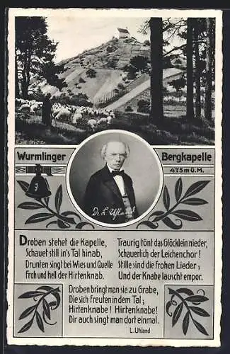 AK Rottenburg / Neckar, Wurmlinger Bergkapelle und Umgebung, Portrait, Gedicht