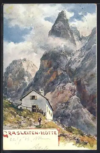 Künstler-Lithographie Edward Theodore Compton: Grasleiten-Hütte