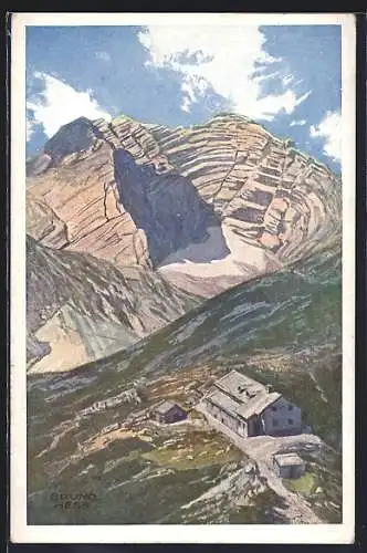 Künstler-AK Bruno Hess: Hesshütte, Blick gegen das Hochtor