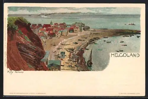 Künstler-AK Heinrich Kley: Helgoland, Teilansicht vom Unterland