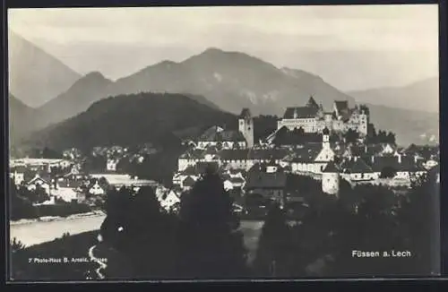 AK Füssen, Ortsansicht mit Kloster St. Mang und Hohem Schloss