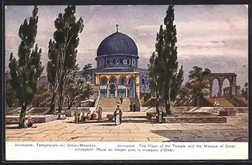 Künstler-AK Friedrich Perlberg: Jerusalem, Tempelplatz mit der Omar - Moschee