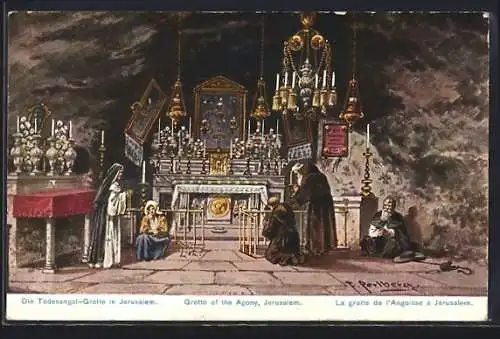 Künstler-AK Friedrich Perlberg: Jerusalem, Todesangst-Grotte mit Altar