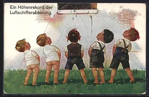 AK Ein Höhenrekord der Luftschifferabteilung, Jungen pinkeln an die Wand