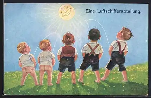 AK Luftschifferabteilung, Knaben erleichtern sich in einer Gruppe