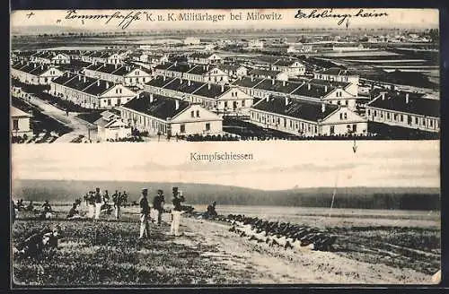 AK Milowitz / Milovice, K. u. K. Militärlager, Kampfschiessen