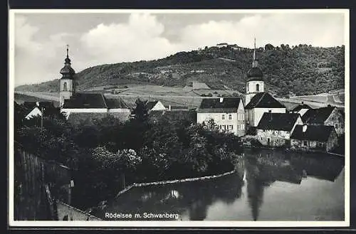 AK Rödelsee, Teilansicht mit Kirchen und Blick zum Schwanberg