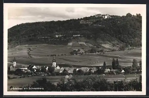 AK Rödelsee, Ortsansicht mit Schwanberg, Blick zur Kirche