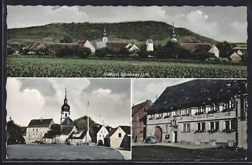 AK Rödelsee / Ufr., Gasthaus zum Löwen, Kirche, Panorama