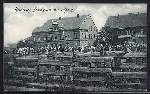 AK Preekuln, Markt vor dem Bahnhof