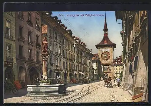 AK Bern, Kramgasse mit Zeitglockenturm