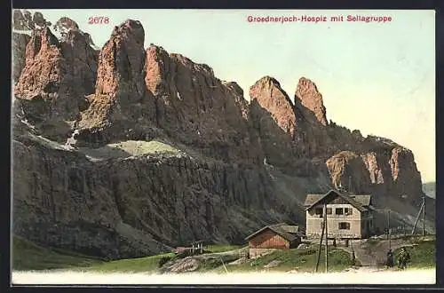 AK Groednerjoch-Hospiz mit Sellagruppe