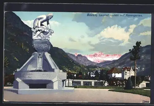 AK Bozen, Laurinsbrunnen mit Rosengarten