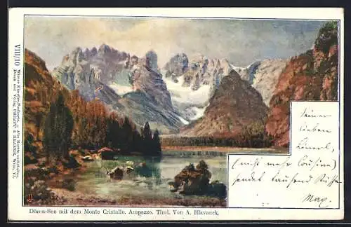 Künstler-AK Philipp + Kramer Nr. VIII /10: Cortina, Dürrensee mit dem Monte-Cristallo