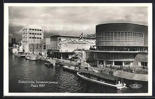 AK Paris, Exposition internationale 1937, vue d`ensemble des pavillon de la Belgique, de la Suisse et de l`Italie, Art D
