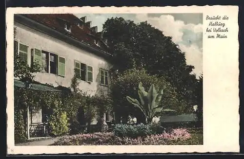 AK Volkach a. Main, Sommerfrische Schloss Halburg - Gartenansicht