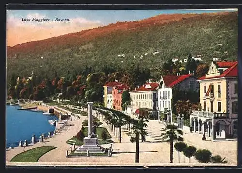 AK Baveno /Lago Maggiore, Ortspartie mit Denkmal und Bergen