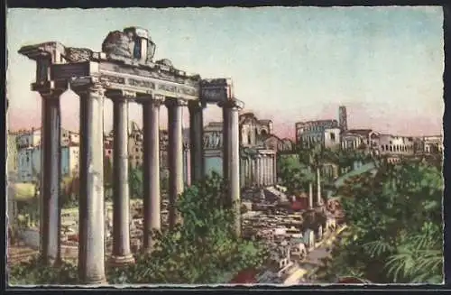 Künstler-AK Rom, Foro Romano, Tempio di Saturno