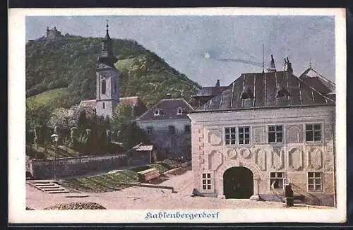 AK Wien, Kahlenbergerdorf mit Blick zur Kirche, Deutscher Schulverein