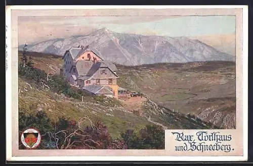 Künstler-AK Thörlhaus, Partie mit Rax und Schneeberg, Deutscher Schulverein