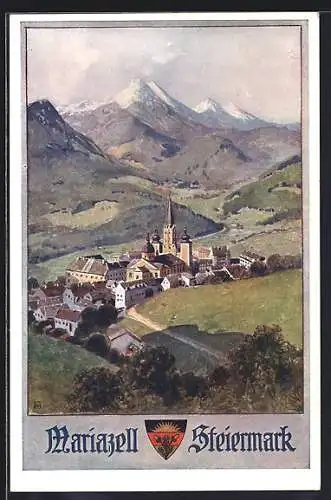 AK Mariazell, Totale mit Gebirgswand