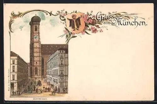 Lithographie München, Domfreiheit mit Frauenkirche