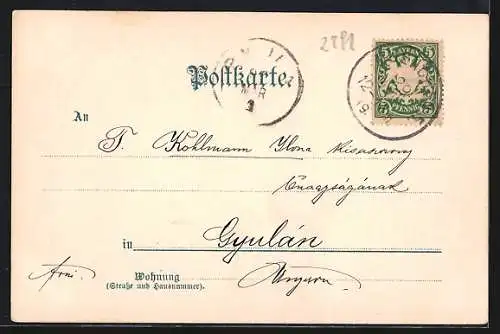 Lithographie München, Schäfer mit seiner Herde und Blick auf die Bavaria