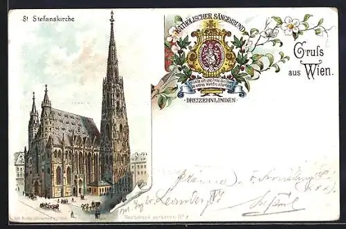 Lithographie Wien, St. Stefanskirche, Katholischer Sängerbund Dreizehnlinden