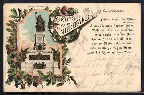 Lithographie National-Denkmal auf dem Niederwald