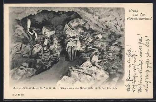 AK Appenzell, Ascher Wildkirchlein, Weg durch die Naturhöhle nach der Ebenalp