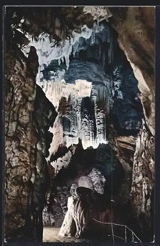 AK Postumia, Grotte, il grande ciondolo, Partie mit Stalagtiten