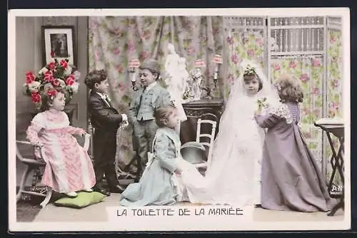 AK La Toilette de la Mariée, Kinder verkleidet als Hochzeitsgesellschaft