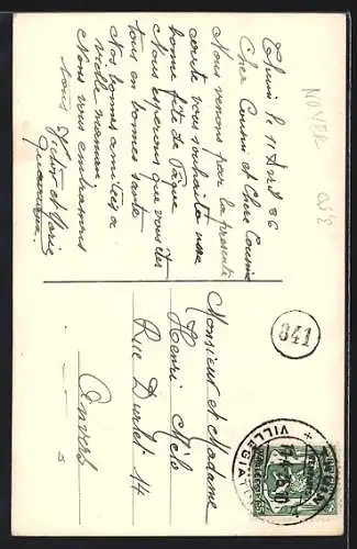 Foto-AK A. Noyer Nr. 1195: Uferlandschaft mit Osterkorb, Ostergruss