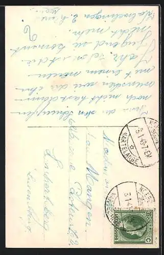 Foto-AK A. Noyer Nr. 1083: Eleganter Herr mit Rosen, Neujahrsgruss