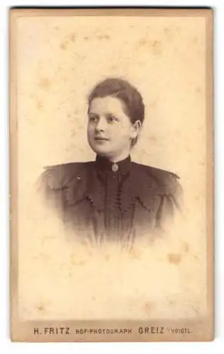 Fotografie H. Fritz, Greiz, Weststrasse 6, Porträt einer Frau mit elegantem Kleid