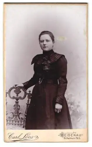 Fotografie Carl Loos, Weidenau, Wilhelmstr. 79 /2, Porträt einer Dame in dunklem Kleid