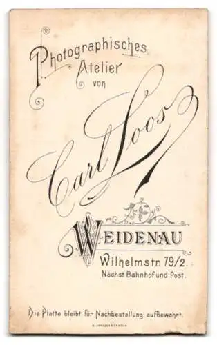 Fotografie Carl Loos, Weidenau, Wilhelmstr. 79 /2, Porträt einer Dame in dunklem Kleid