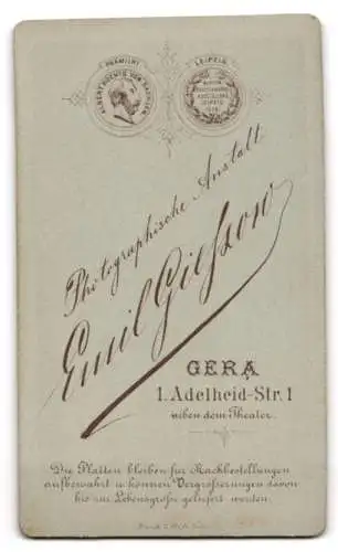 Fotografie Emil Giessow, Gera, Adelheid-Str. 1, Porträt einer Dame