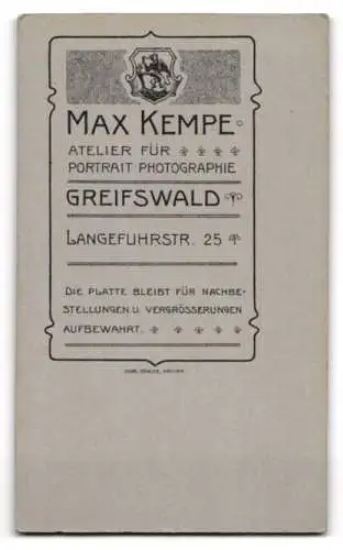 Fotografie Max Kempe, Greifswald, Langefuhrstr. 25, Porträt einer jungen Frau