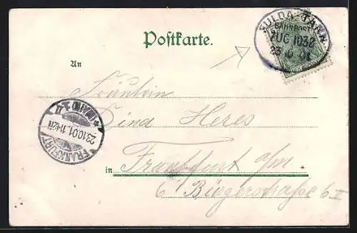 AK Gersfeld, Totalansicht im floralen Passepartout