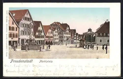 Goldfenster-AK Freudenstadt, Marktplatz mit Brunnen und Pavillon