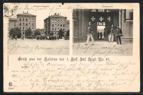 AK Frankfurt-Bornheim, Kaserne des I. Hess. Inf. Regt. No. 81, Fahnenkompagnie und Hauptportal